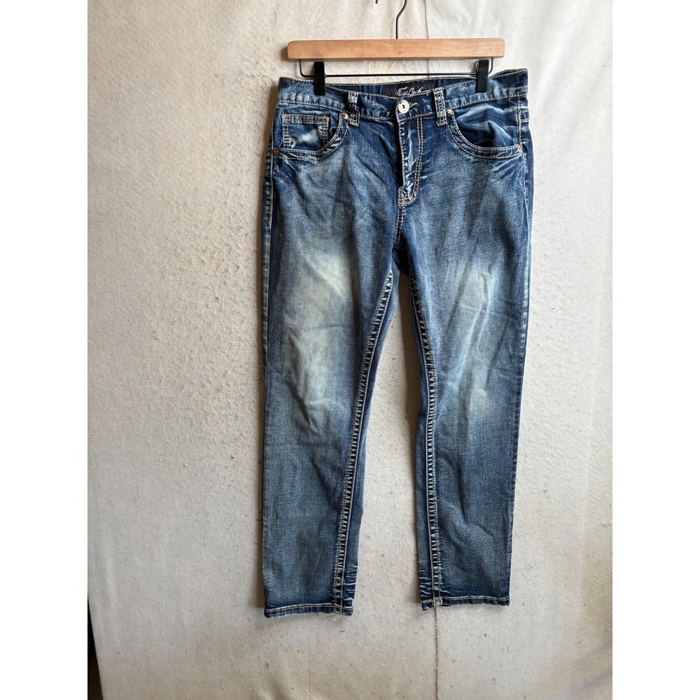 True Luck Mens Medium Wash Straight Leg Denim Jeans 32x32 Blue TL21092902